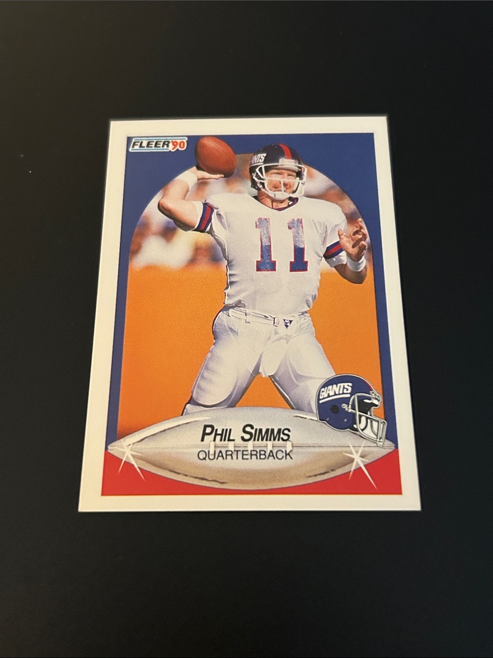 Fleer 1990 NY Giants Phil Simms Football Trading Card - White/Blue
